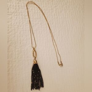 Vintage Inspired Gold-tone and Black Beaded Fringe Tassel Necklace